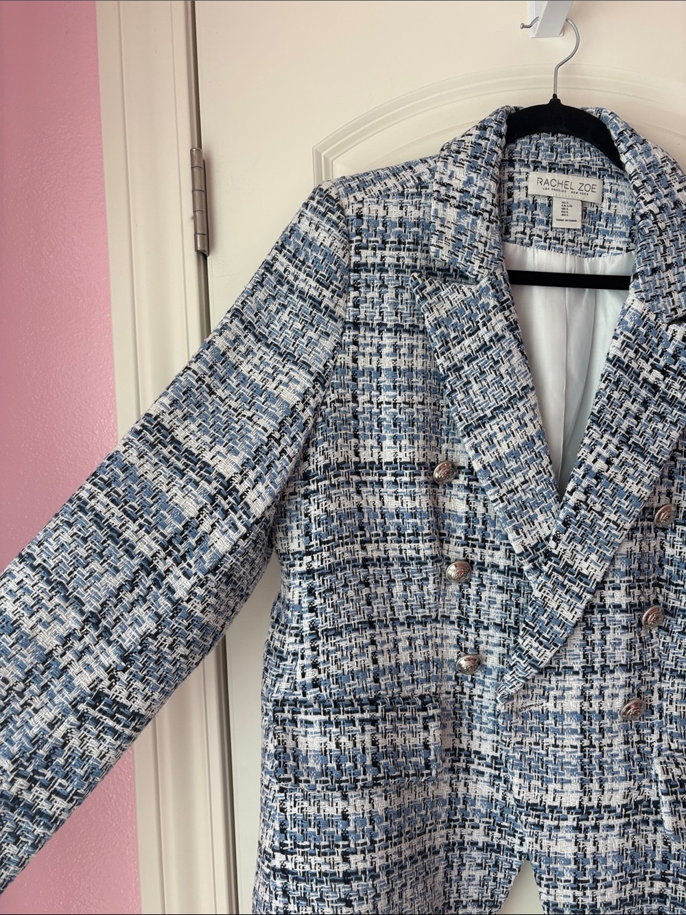 Rachel Zoe Navy and White Tweed Double-Breasted Blazer - Picture 7 of 9